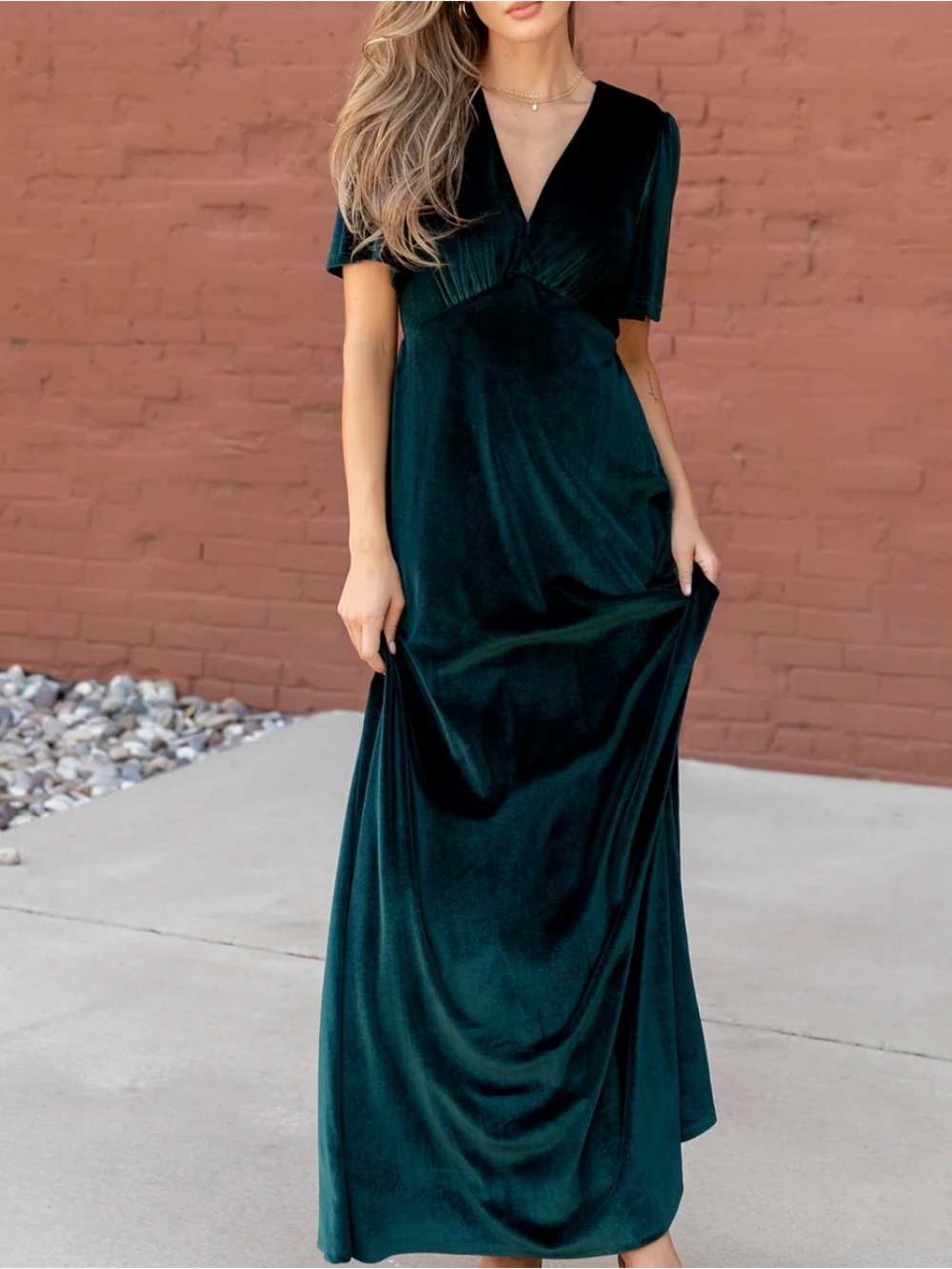 Baltic Born Vivian Emerald Green Velvet Maxi Dress V-Neck Formal Gown Sz Med
